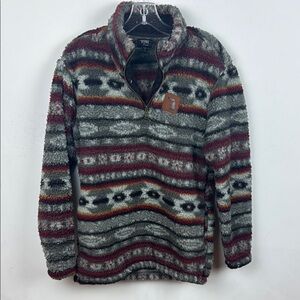 Tribal Red and Gray Quarter Zip Up Sweater with Geometric Design
